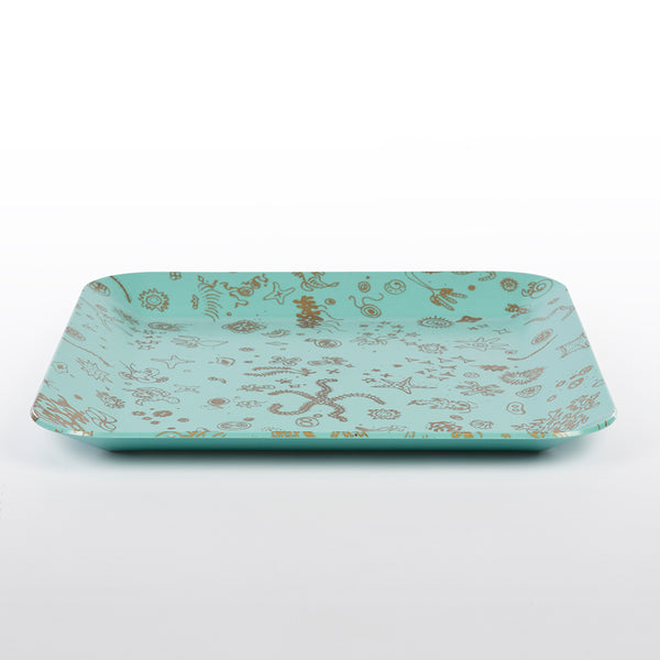 Sea Things Serving Trays Manufactured by Waverly - Turqoise & Gold - Square