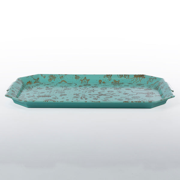 Sea Things Serving Trays Manufactured by Waverly - Turquoise & Gold- Rectangle