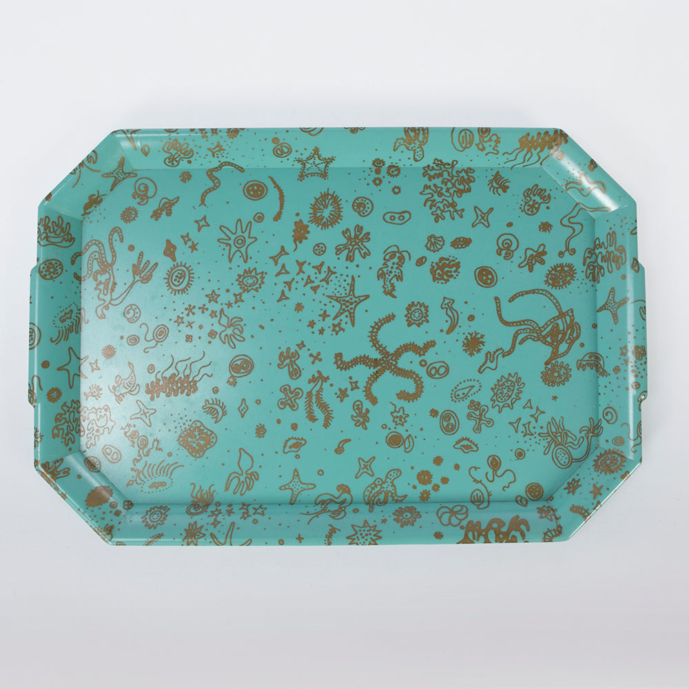 Sea Things Serving Trays Manufactured by Waverly - Turquoise & Gold- Rectangle