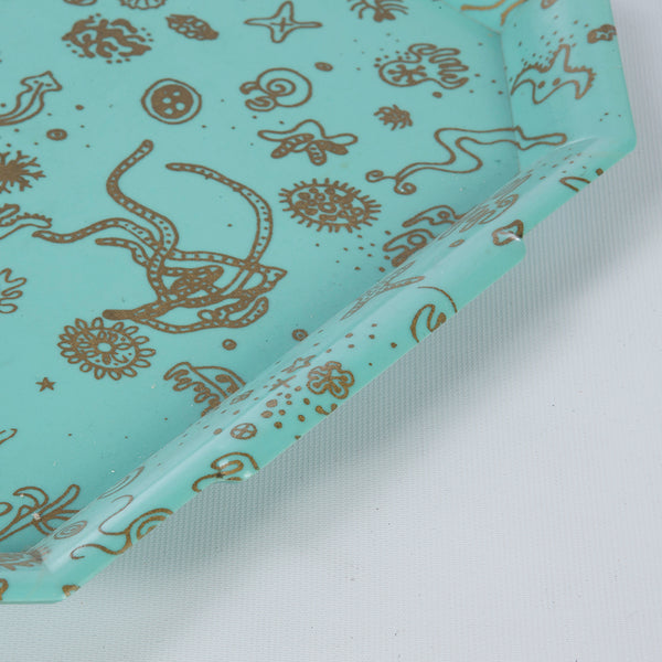 Sea Things Serving Trays Manufactured by Waverly - Turquoise & Gold- Rectangle