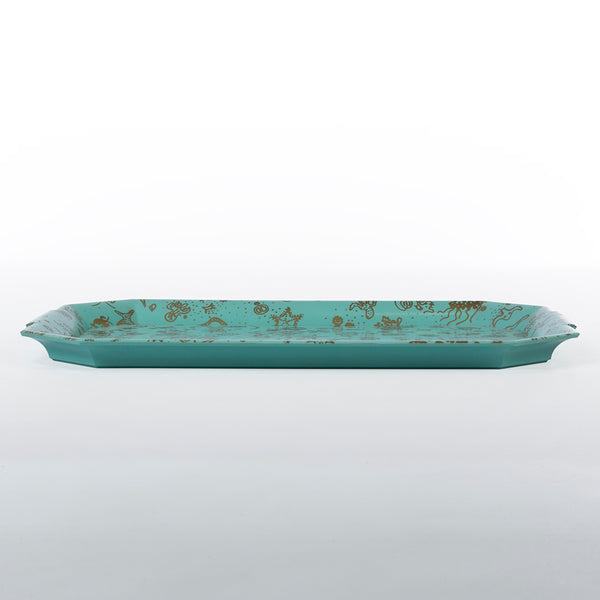 Sea Things Serving Trays Manufactured by Waverly - Turquoise & Gold- Rectangle