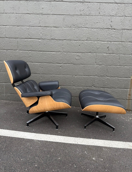 Eames Lounge Chair and Ottoman for Herman Miller - Black Vegan Leather & Oak