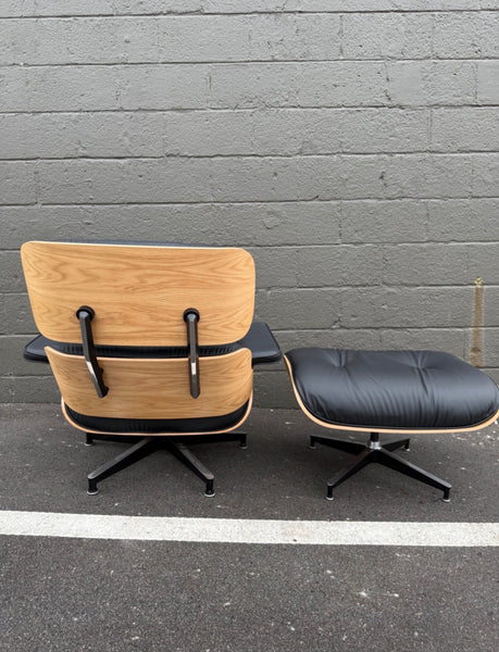 Eames Lounge Chair and Ottoman for Herman Miller - Black Vegan Leather & Oak