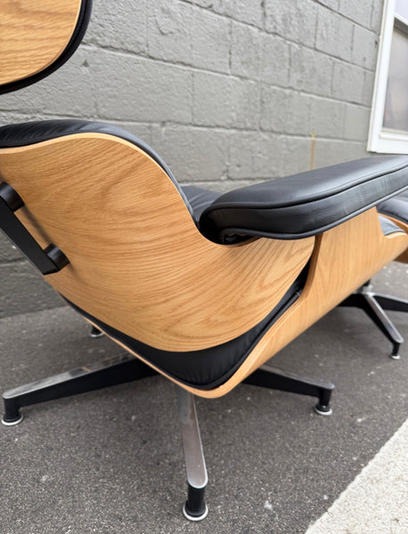 Eames Lounge Chair and Ottoman for Herman Miller - Black Vegan Leather & Oak