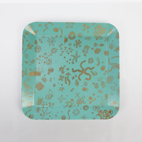 Sea Things Serving Trays Manufactured by Waverly - Turqoise & Gold - Square