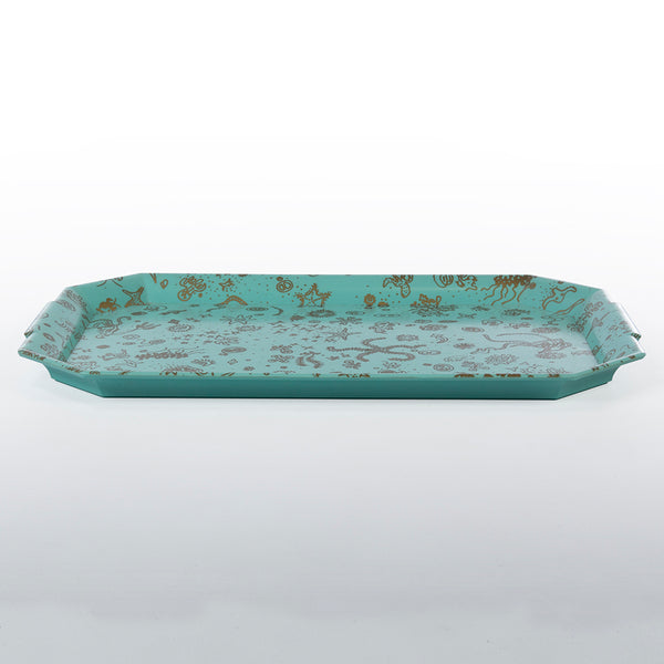 Sea Things Serving Trays Manufactured by Waverly - Turquoise & Gold- Rectangle